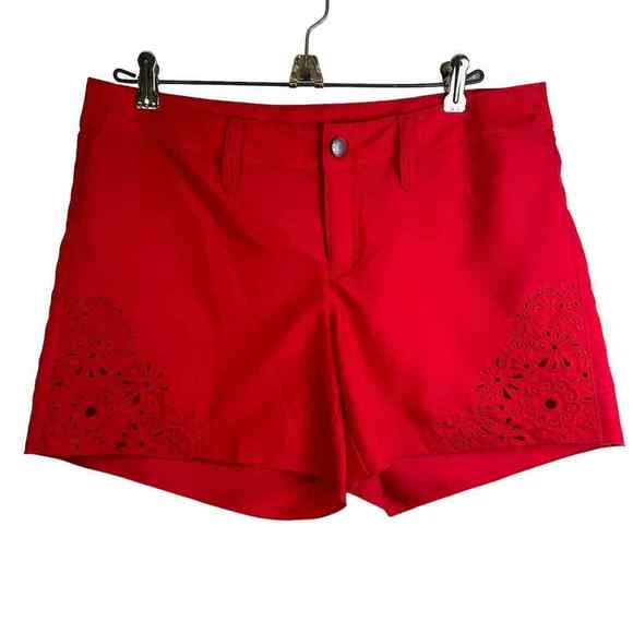 Athleta Red Coastal Eyelet Floral Embroidered Shorts Women's Size‎ 4 - Picture 1 of 9
